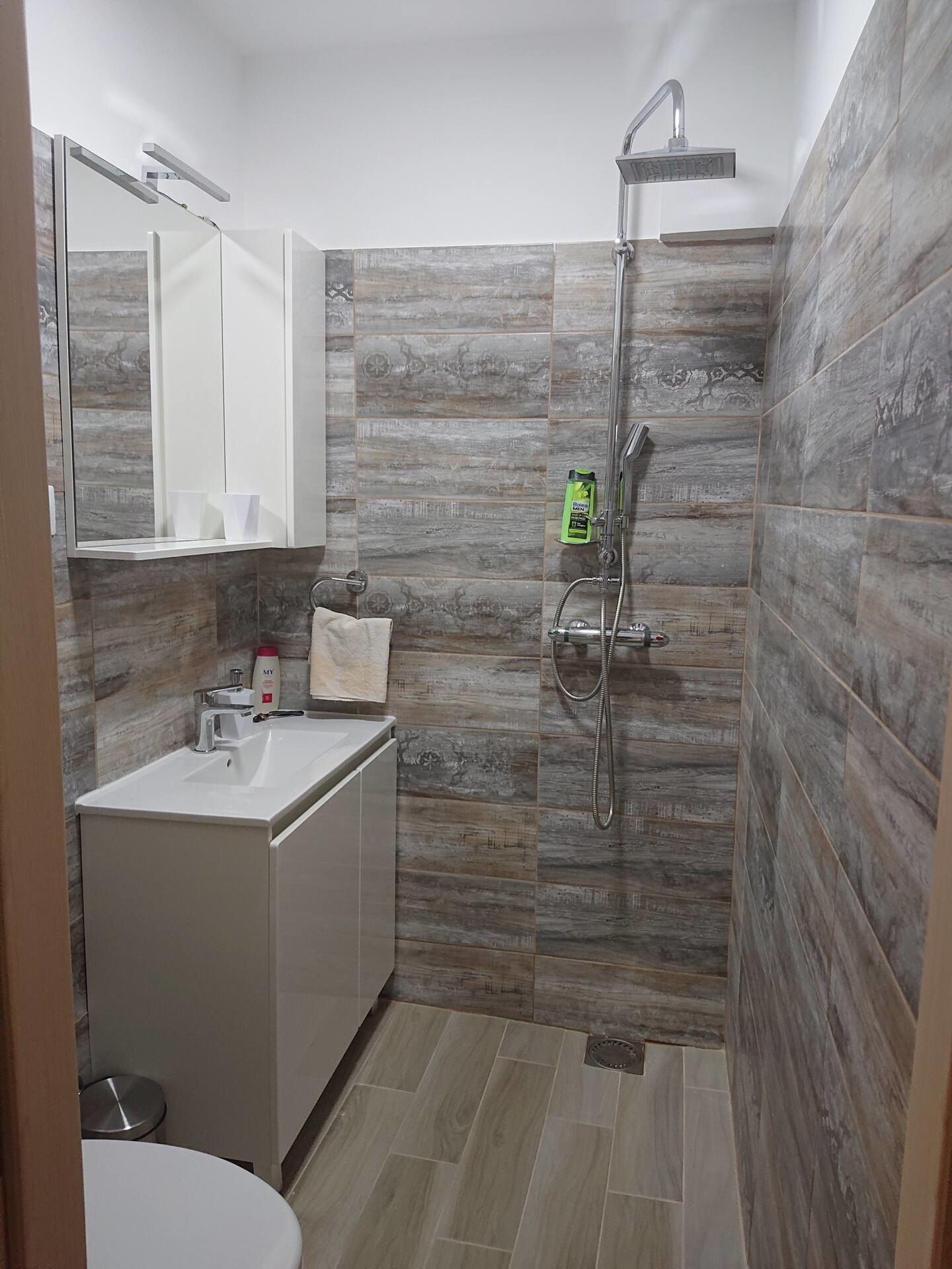Second bathroom with a shower and a vanity unit